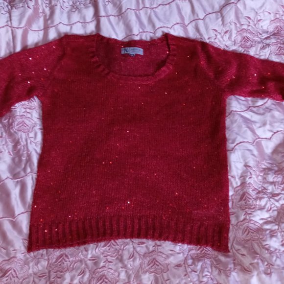 Red Sweater sparkly knit, scoop neckline, Nevada - A State of Living - Picture 3 of 3